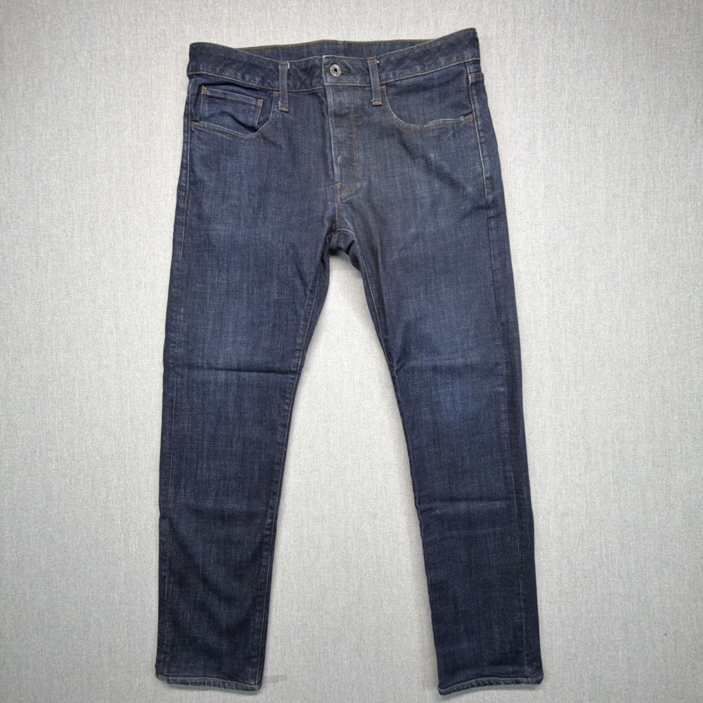 G Star Raw Jeans Mens 32x34 (Fits 34x28) Blue Slim Tapered Fit Denim Button Fly